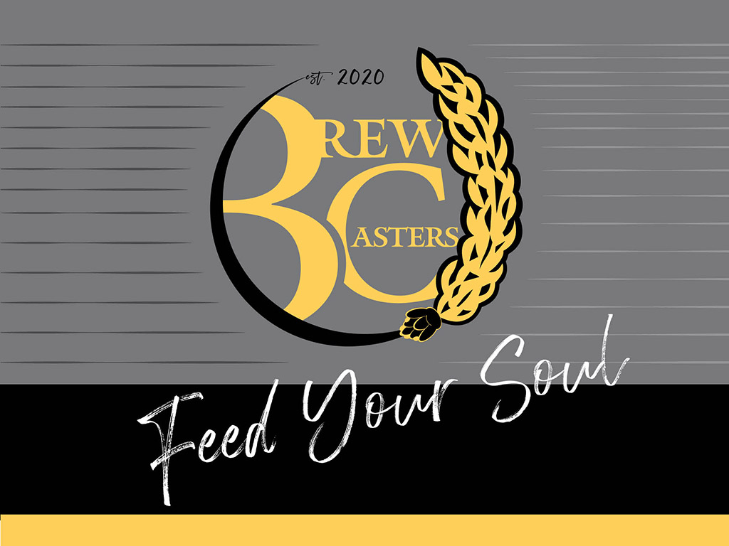BrewCasters 'Feed Your Soul' logo on grey and black background.