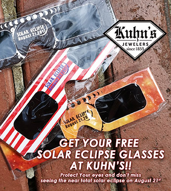 Kuhn's Jewelers social media post advertising a free pair of solar eclipse glasses.